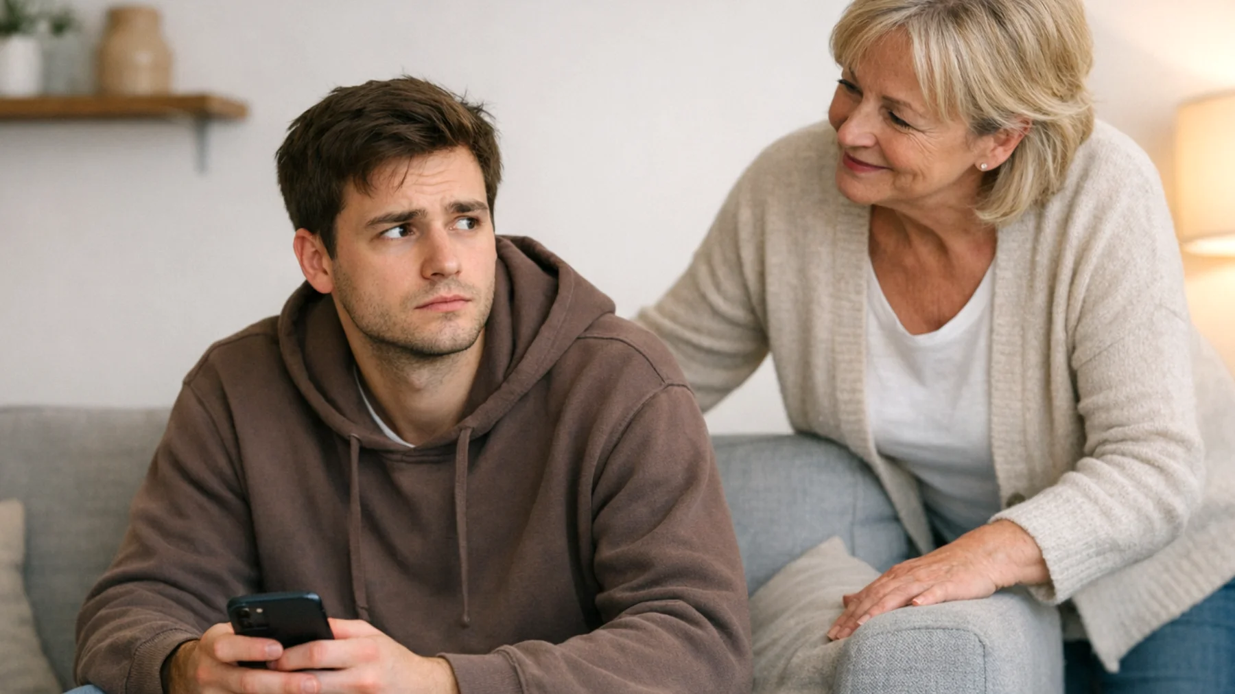 Die Mutter bemerkt, dass ihr junger Erwachsener (18-25 Jahre) zunehmend unfähig ist, eigenständige Entscheidungen zu treffen, ohne vorher ihre Zustimmung oder Bestätigung zu suchen. Er/Sie ruft mehrmals täglich an, zögert bei alltäglichen Entscheidungen wie Jobwahl, Wohnungssuche oder Freizeitgestaltung und fühlt sich ohne die Mutter unsicher und verloren."