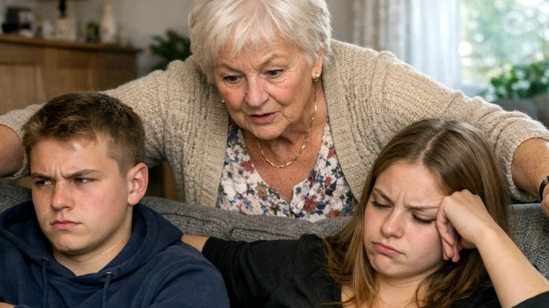 Die Oma neigt dazu, ihre jugendlichen Enkelkinder übermäßig zu beschützen, indem sie ihnen kaum Freiräume lässt, eigene Entscheidungen zu treffen oder Risiken einzugehen. Sie begleitet sie bei nahezu allen Aktivitäten, schreitet sofort ein, wenn Schwierigkeiten auftauchen, und verhindert so, dass die Jugendlichen Selbstständigkeit und Resilienz entwickeln können."