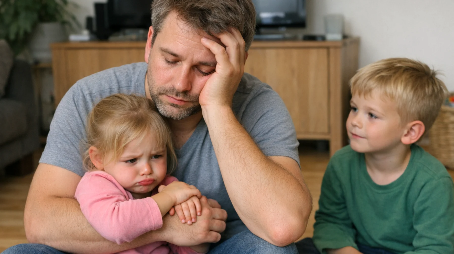 Der Vater bemerkt, dass sein jüngeres Kind zunehmend eifersüchtig auf das Geschwisterkind reagiert: Es fordert ständig seine exklusive Aufmerksamkeit, weint oder wird aggressiv, wenn der Vater sich mit dem anderen Kind beschäftigt, und versucht durch störendes Verhalten im Mittelpunkt zu bleiben."
